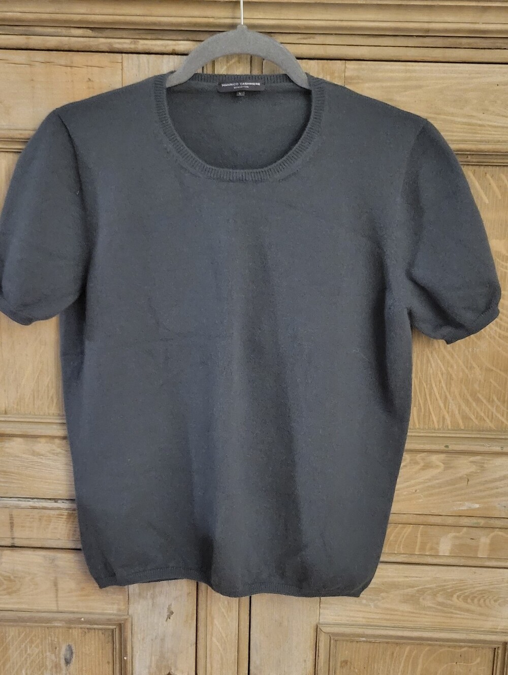 Manrico Cashmere 100% Cashmere Short Sleeve Crewneck Sweater Charcoal L